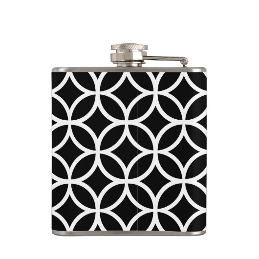 Zwart en Roze Geometrische Diamanten Custom Monogr Heupfles (Achterkant)