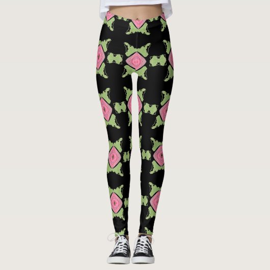 Zwart en roze gepatterd leggings (Voorkant)