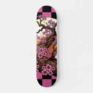 Zwart en roze geruit Kersenbloesem Japans Persoonlijk Skateboard