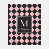 Zwart en roze geruit modern monogram naam fleece deken (Voorkant)