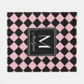 Zwart en roze geruit modern monogram naam fleece deken (Voorkant (Horizontaal))