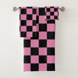 Zwart en roze geruit motief bad handdoek