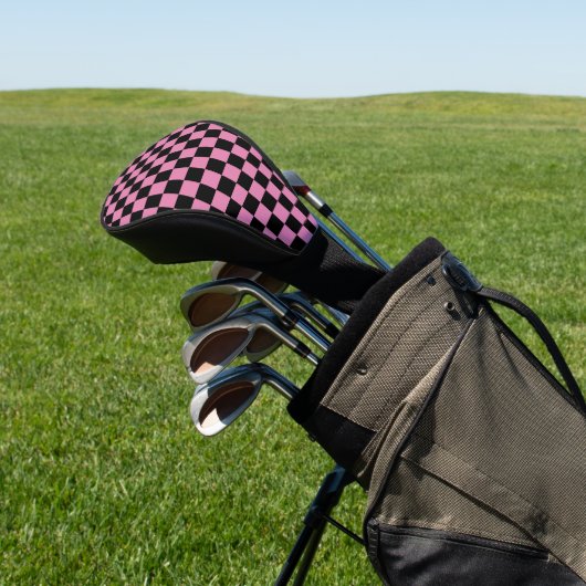 Zwart en roze geruit motief golfheadcover (Insitu)