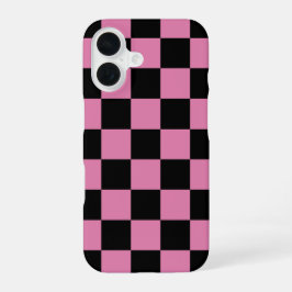Zwart en roze geruit motief iPhone 16 hoesje