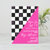 Zwart en Roze Geruite Neon Bachelorette Party Kaart (Staand voorkant)