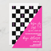 Zwart en Roze Geruite Neon Bachelorette Party Kaart (Voorkant / Achterkant)