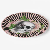 Zwart en Roze Gestreept Floral Skull Bord (Gekanteld)