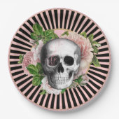 Zwart en Roze Gestreept Floral Skull Bord (Voorkant)