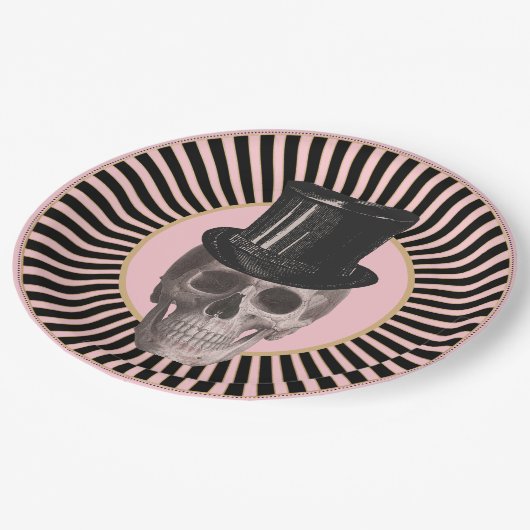 Zwart en Roze Gestreepte Schedel Bord (Gekanteld)