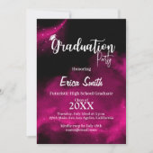 Zwart en Roze Glitter Afstudeerfeest Kaart (Voorkant)