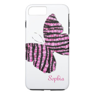 Zwart en roze glitter Butterfly - Aangepast iPhone 8/7 Plus Hoesje