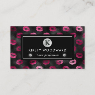 Zwart en Roze Glitter Glam Lippenstift Patroon Visitekaartje
