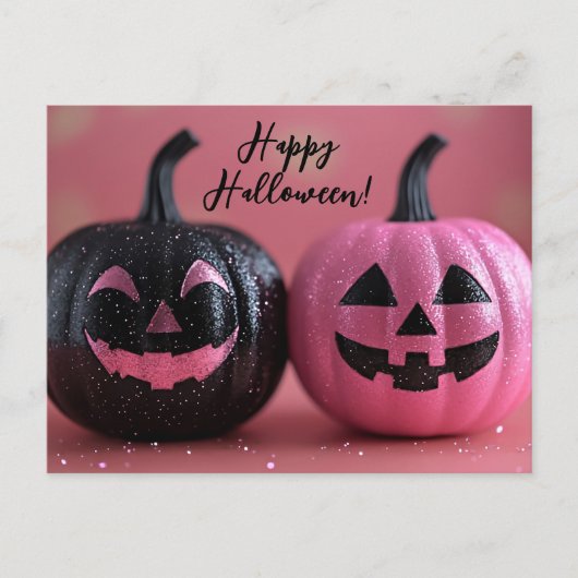 Zwart en Roze Glitter Halloween Wenskaart Briefkaart (Voorkant)