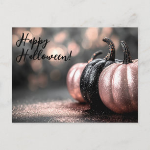Zwart en Roze Glitter Halloween Wenskaart Briefkaart