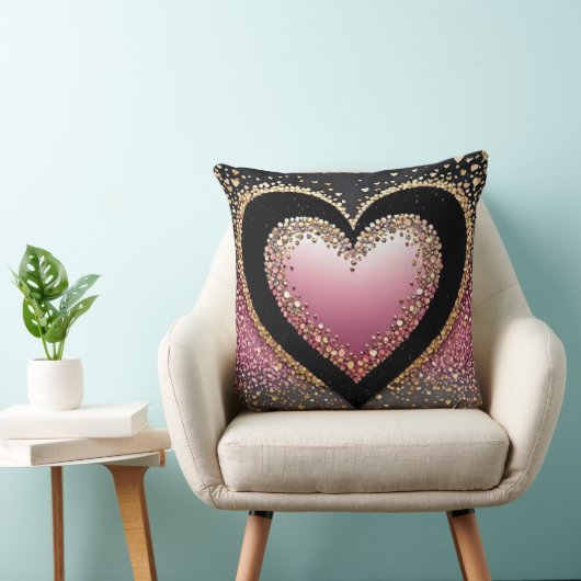 Zwart en Roze Glitter Hart Sierkussen | Stylis (Stoel)