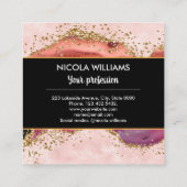 Zwart en roze glitter marmer Agate Vierkante Visitekaartje (Achterkant)