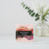 Zwart en roze glitter marmer Agate Vierkante Visitekaartje (Staand voorkant)