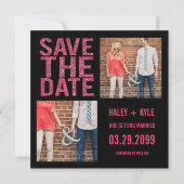 Zwart en roze glitter sparen de Datum Fotokaarten Save The Date (Voorkant)
