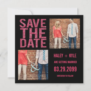 Zwart en roze glitter sparen de Datum Fotokaarten Save The Date