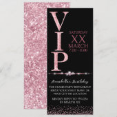 Zwart en Roze Glitter VIP Ticket Kaart (Voorkant / Achterkant)