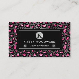 Zwart en roze glitters luipaardvlekkenpatroon visitekaartje