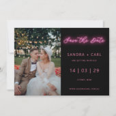 Zwart en roze gloed licht Bespaar de datum Kaart (Voorkant)