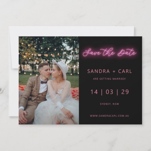 Zwart en roze gloed licht Bespaar de datum Kaart (Voorkant)