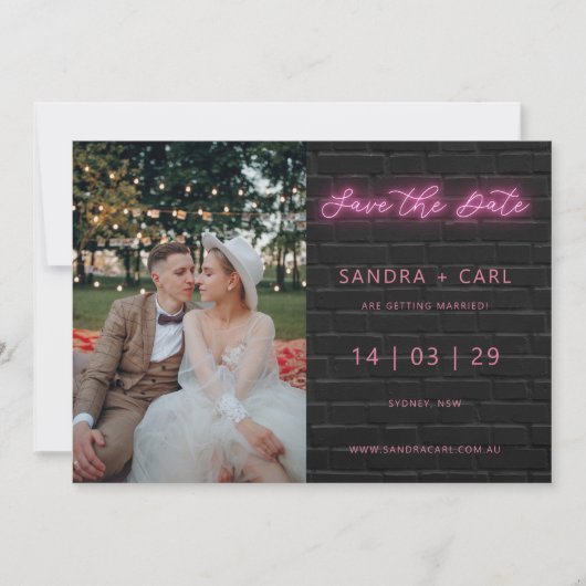 Zwart en roze gloed licht sparen de Datum Uitnodig Kaart (Voorkant)