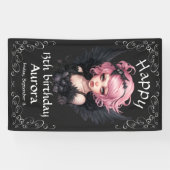 Zwart en roze Gothic Fairy 13e Happy Birthday Spandoek (Horizontaal)