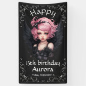 Zwart en roze Gothic Fairy 13e Happy Birthday Spandoek (Verticaal)
