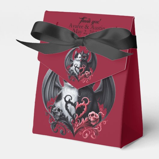 Zwart en Roze Gotische Bruiloft Katten Favor Boxes Bedankdoosjes (Voorkant Zijde)