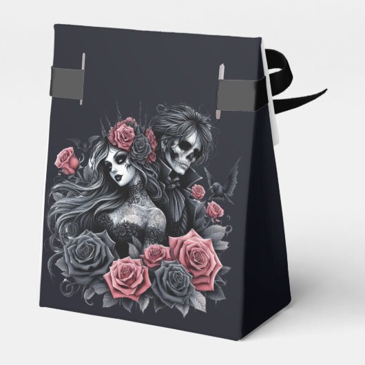 Zwart en Roze Gotische Bruiloft Paar Bedankdoosjes (Achterkant)