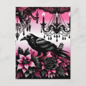 Zwart en Roze Gotische Kerstmis Raven en Bloemen Briefkaart (Voorkant)