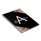 Zwart en roze gouden folie glitters monogram journ notitieboek (Rechterzijde)