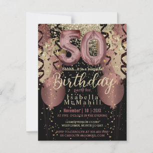 Zwart en Roze Gouden Glitters 50e Verjaardag Briefkaart