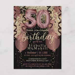 Zwart en Roze Gouden Glitters 50e Verjaardag Briefkaart