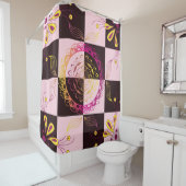 Zwart en Roze Grafische Kunst, Mystic Checkerboard Douchegordijn (In situ)