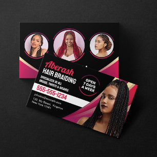 Zwart en Roze Haar Vlecht Salon Voeg Foto Toe Visitekaartje
