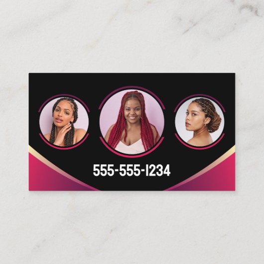 Zwart en Roze Haar Vlechtende Salon Foto toevoegen Visitekaartje (Achterkant)