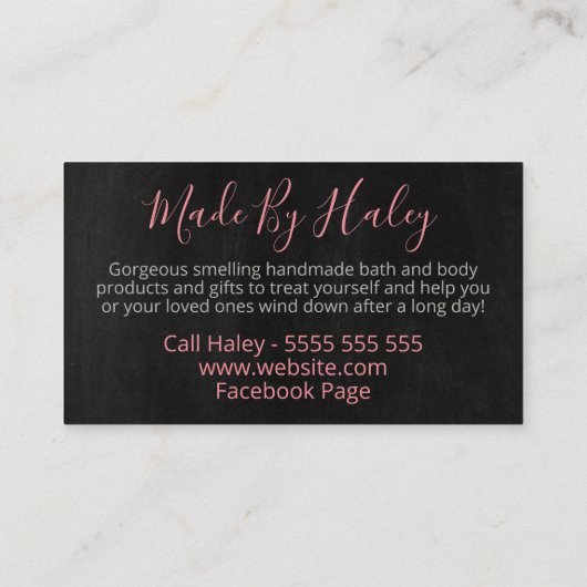 Zwart en roze handgemaakte spa-bath & body visitekaartje (Achterkant)