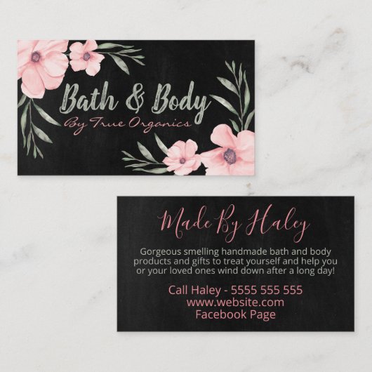 Zwart en roze handgemaakte spa-bath & body visitekaartje (Voorkant / Achterkant)