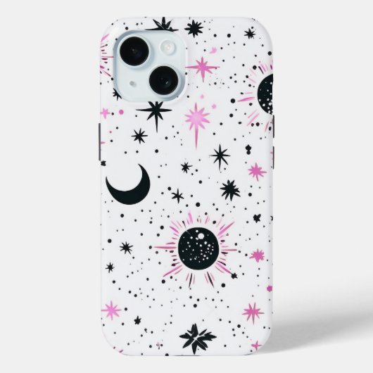 Zwart en Roze Hemelzon Maan Sterren Case-Mate iPhone Case (Achterkant)