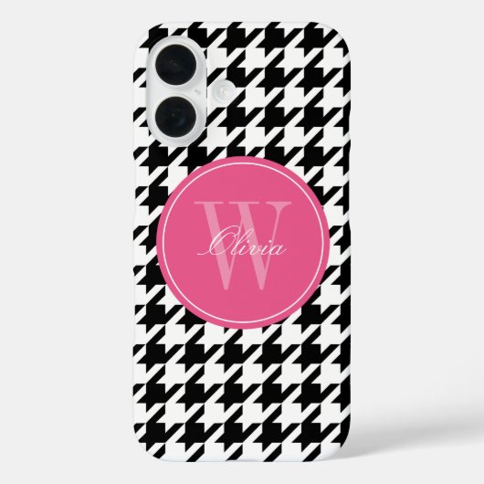 Zwart en Roze Houndstooth Patroon Monogram Case-Mate iPhone Case (Achterkant)