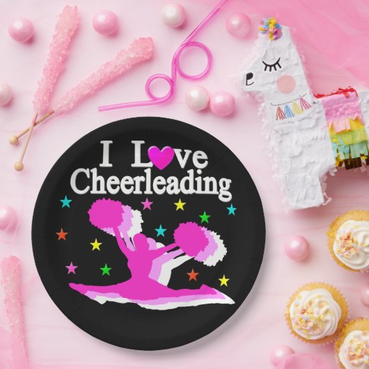 ZWART EN ROZE IK HOU VAN CHEERLEADER PAPIEREN BORD (Feest)