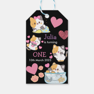 Zwart en roze kinderen verjaardagscadeau labels cadeaulabel