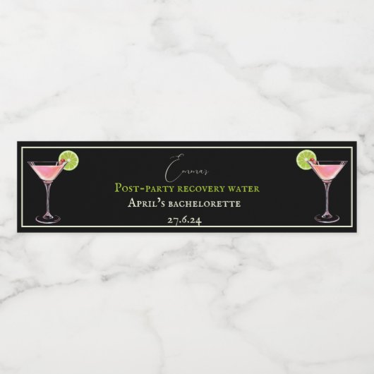 Zwart en roze klassieke cocktail grappig waterfles etiket (Enkel label)