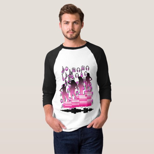 Zwart en Roze Kleurrijk Ontwerp T-shirt (Voorkant volledig)