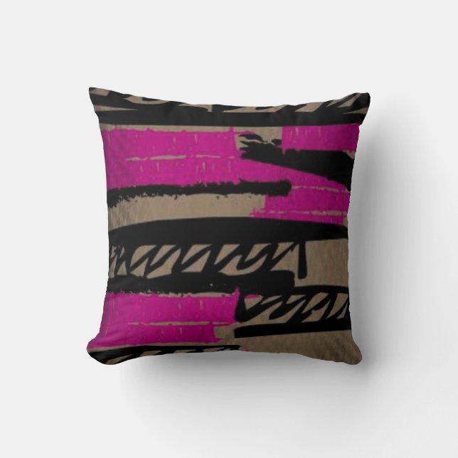 Zwart en roze krabbel kussen (Voorkant)