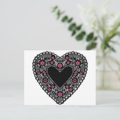 Zwart en Roze Lace Heart Briefkaart (Staand voorkant)