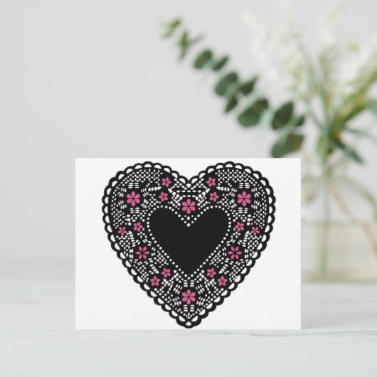 Zwart en Roze Lace Heart Briefkaart (Staand voorkant)